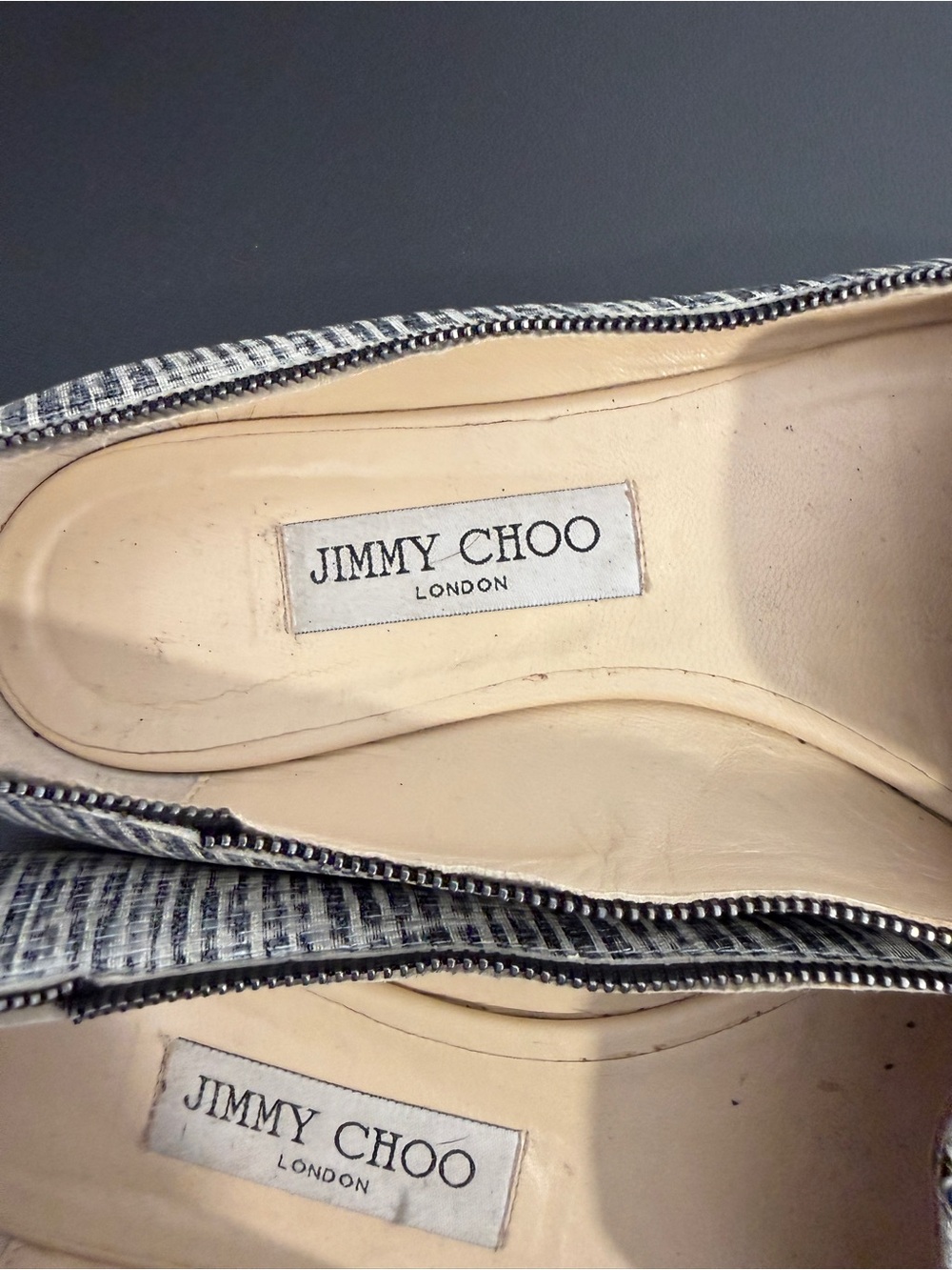 Jimmy Choo Black and White Striped Pointed-Toe Flats - Picture 6 of 7